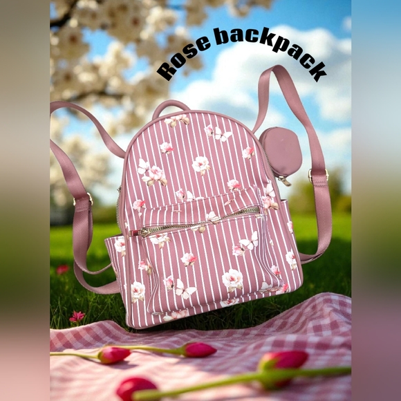 Floral Pink Backpack Rose With Wallet